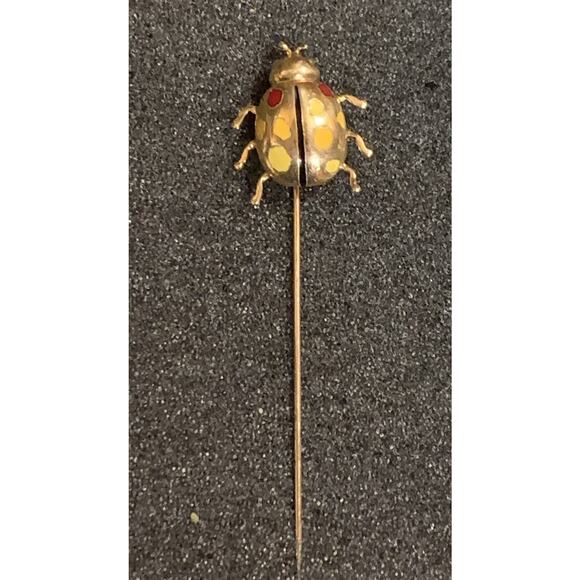 14K Gold, Red and Yellow Ladybug Stick Pin Vintage Eclectic - Picture 4 of 8